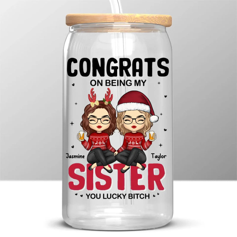 Every Problem Is Easier With A Friend Next To You - Bestie Personalized Custom Glass Cup, Iced Coffee Cup - Christmas Gift For Best Friends, BFF, Sisters