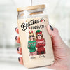 Homies For The Holidays - Bestie Personalized Custom Glass Cup, Iced Coffee Cup - Christmas Gift For Best Friends, BFF, Sisters