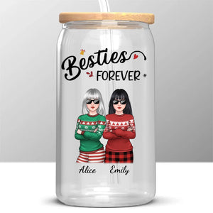 Homies For The Holidays - Bestie Personalized Custom Glass Cup, Iced Coffee Cup - Christmas Gift For Best Friends, BFF, Sisters