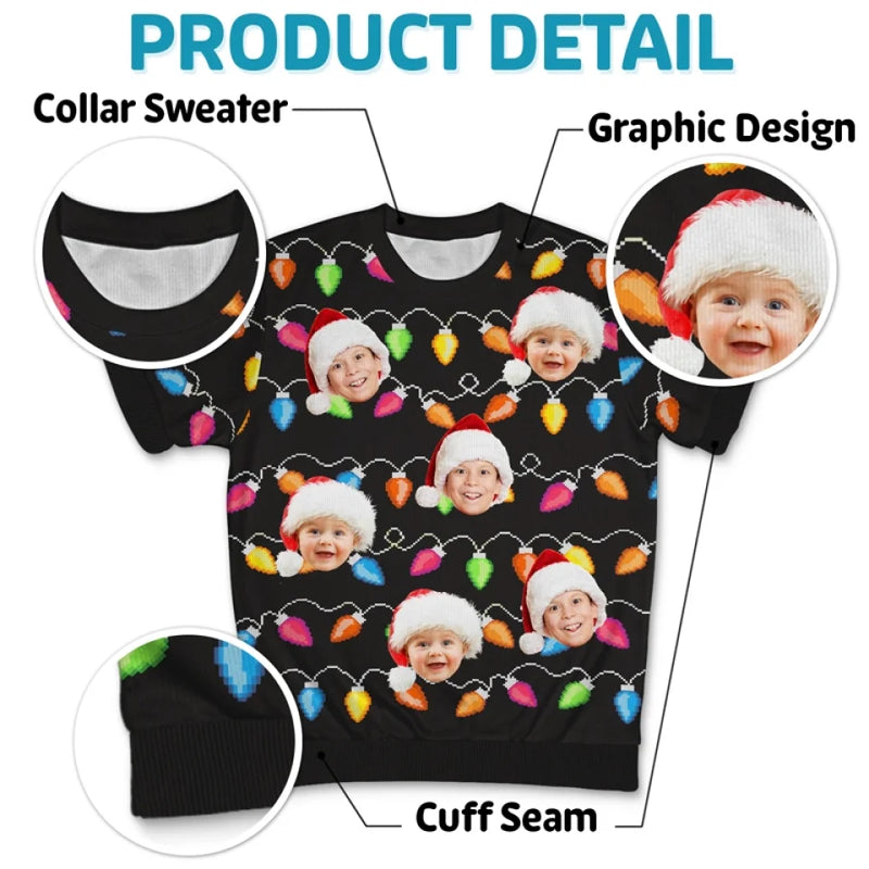 Custom Photo Kids Show Us The True Meaning Of Christmas - Family Personalized Custom All Over Print Adult Short Sleeve Sweater - Christmas Gift For Family Members