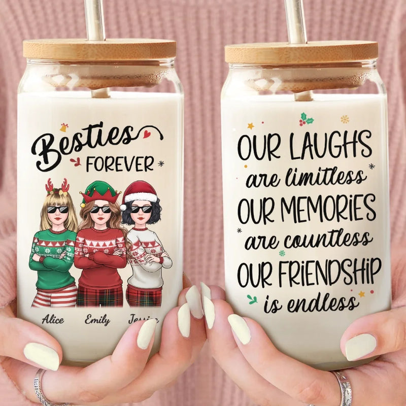Friends Who Slay Together, Stay Together - Bestie Personalized Custom Glass Cup, Iced Coffee Cup - Christmas Gift For Best Friends, BFF, Sisters