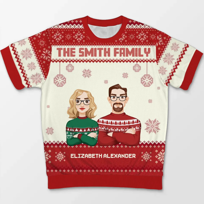 Family Love Grows Warmer At Christmas - Family Personalized Custom All Over Print Adult Short Sleeve Sweater - Christmas Gift For Family Members