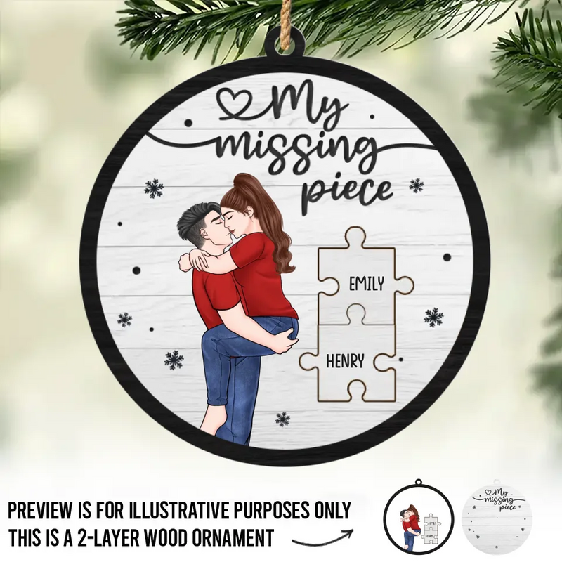 Custom Name Missing Piece Couple Gifts - Personalized 2 Layers Ornament