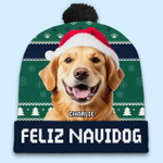 Custom Photo Feliz Navidog - Dog & Cat Personalized Custom Christmas Beanie Hat - Christmas Gift For Pet Owners, Pet Lovers