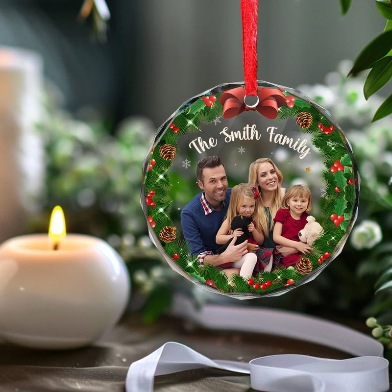 Custom Photo Home Is Where Christmas Begins - Family Personalized Custom Circle Glass Ornament - Christmas Gift For Family Members