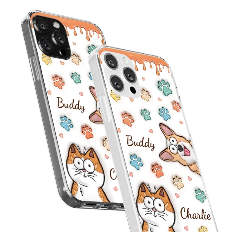 Four Paws, One Heart - Dog & Cat Personalized Custom 3D Inflated Effect Printed Clear Phone Case - Gift For Pet Owners, Pet Lovers