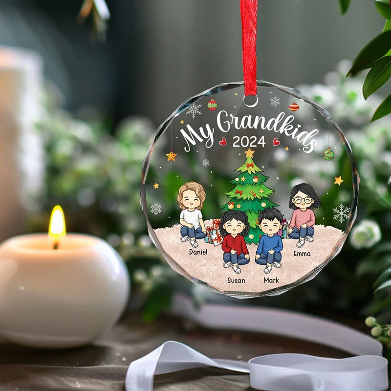 Every Moment With Them Is A Treasure - Family Personalized Custom Circle Glass Ornament - Christmas Gift For Grandma, Grandpa