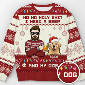 Siroter une bière et câliner mon chien ce Noël - Sweat-shirt moche personnalisé pour chien - Pull en laine unisexe - Cadeau de Noël pour les propriétaires d'animaux et les amoureux des animaux
