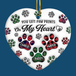 You Left Paw Prints On My Heart - Memorial Personalized Custom 3D Inflated Effect Printed Ornament - Ceramic Heart Shaped - Sympathy Gift, Christmas Gift For Pet Owners, Pet Lovers