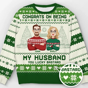 Félicitations pour être mon mari ! Sweat-shirt personnalisé pour couple, moche et personnalisé, pull en laine unisexe, cadeau de Noël pour mari et femme, anniversaire