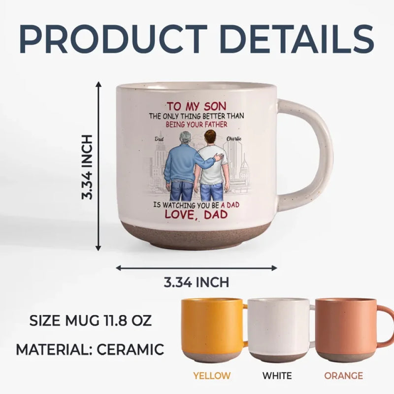 Cheers To You As You Step Into Fatherhood - Family Personalized Custom Printed Pottery Mug - Gift For Son, Grandson