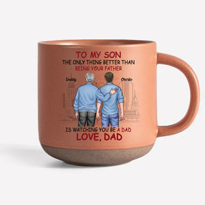 Cheers To You As You Step Into Fatherhood - Family Personalized Custom Printed Pottery Mug - Gift For Son, Grandson