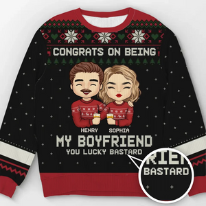 Félicitations pour être devenu mon petit ami ! Sweat-shirt personnalisé pour couple, moche et personnalisé, pull en laine unisexe, cadeau de Noël pour mari et femme, anniversaire