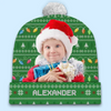 Custom Photo Wherever We Are, Family Is Christmas - Family Personalized Custom Christmas Beanie Hat - Christmas Gift For Family Members