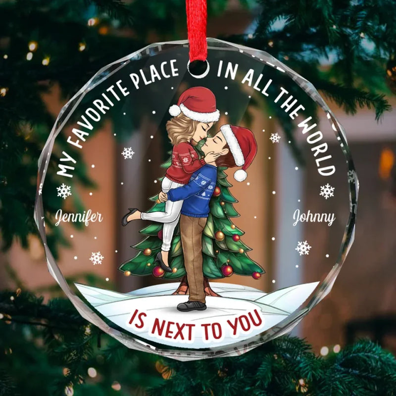A Kiss Is A Whisper In Your Soul - Couple Personalized Custom Circle Glass Ornament - Christmas Gift For Husband Wife, Anniversary