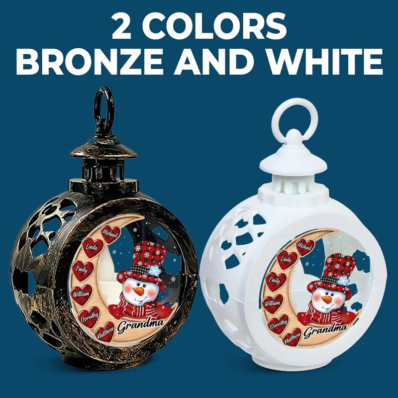 Building Snowmen, Building Bonds - Family Personalized Custom Candlelight Lantern Ornament - Christmas Gift For Grandma