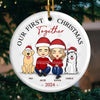 Mistletoe Kisses And Paw Prints In The Snow - Couple Personalized Custom Ornament - Ceramic Round Shaped - Christmas Gift For Husband Wife, Anniversary, Pet Owners, Pet Lovers, First Christmas