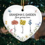 Grandma's Favorite Garden - Family Personalized Custom Ornament - Ceramic Heart Shaped - Christmas Gift For Grandma, Grandkids