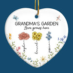 Grandma's Favorite Garden - Family Personalized Custom Ornament - Ceramic Heart Shaped - Christmas Gift For Grandma, Grandkids