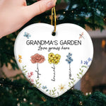 Grandma's Favorite Garden - Family Personalized Custom Ornament - Ceramic Heart Shaped - Christmas Gift For Grandma, Grandkids