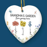 Grandma's Favorite Garden - Family Personalized Custom Ornament - Ceramic Heart Shaped - Christmas Gift For Grandma, Grandkids