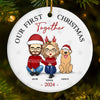Mistletoe Kisses And Paw Prints In The Snow - Couple Personalized Custom Ornament - Ceramic Round Shaped - Christmas Gift For Husband Wife, Anniversary, Pet Owners, Pet Lovers, First Christmas