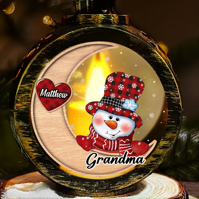 Building Snowmen, Building Bonds - Family Personalized Custom Candlelight Lantern Ornament - Christmas Gift For Grandma