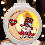 Building Snowmen, Building Bonds - Family Personalized Custom Candlelight Lantern Ornament - Christmas Gift For Grandma