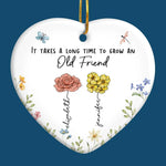 Besties Bloom Together Like Wildflowers - Bestie Personalized Custom Ornament - Ceramic Heart Shaped - Christmas Gift For Best Friends, BFF, Sisters