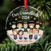 Grandchildren's Love, Infinite Contentment - Family Personalized Custom Circle Glass Ornament - Christmas Gift For Family Members