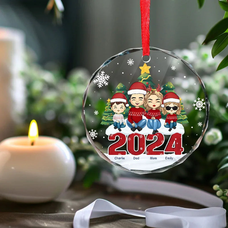 We Clap Hands And Welcome The Peace Of Christmas - Family Personalized Custom Circle Glass Ornament - Christmas Gift For Family Members