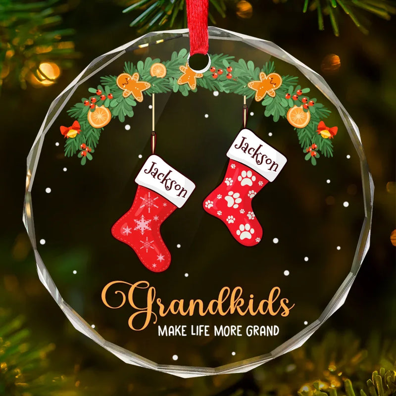 Enjoy The Little Moments With Your Loved Ones - Family Personalized Custom Circle Glass Ornament - Christmas Gift For Grandma