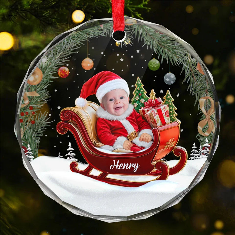 Custom Photo Our Baby Is The Sweetest Santa - Family Personalized Custom Circle Glass Ornament - Christmas Gift For Baby Kids, Newborn Baby, First Christmas