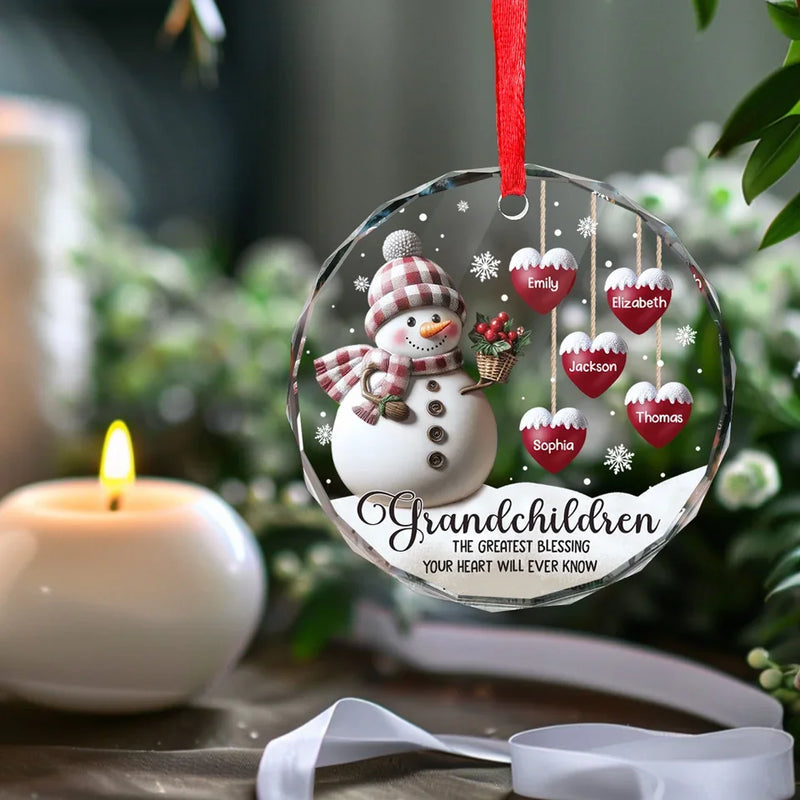 The Greatest Blessing Your Heart Will Ever Know - Family Personalized Custom Circle Glass Ornament - Christmas Gift For Grandma, Grandpa