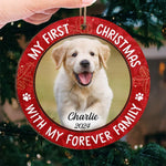 Custom Photo My First Christmas With My Forever Family - Dog & Cat Personalized Custom Ornament - Wood Custom Shaped - Christmas Gift For Dog Lovers, Cat Lovers