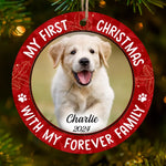 Custom Photo My First Christmas With My Forever Family - Dog & Cat Personalized Custom Ornament - Wood Custom Shaped - Christmas Gift For Dog Lovers, Cat Lovers
