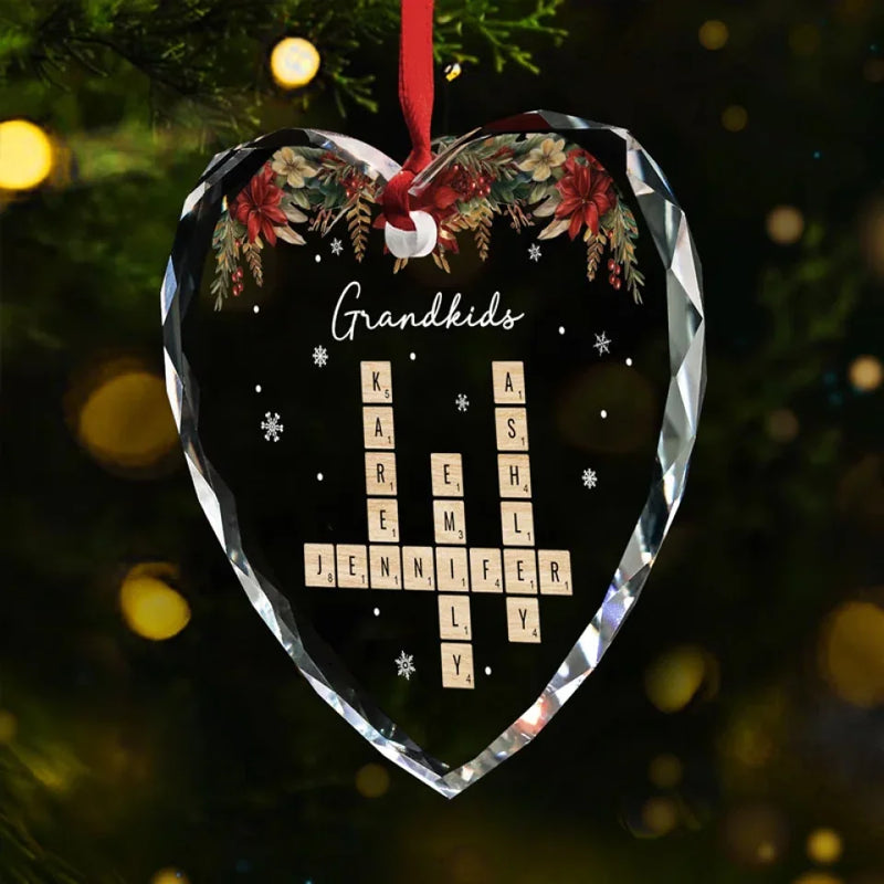 Merry Christmas, Grandma - Family Personalized Custom Heart Glass Ornament - Christmas Gift For Grandma