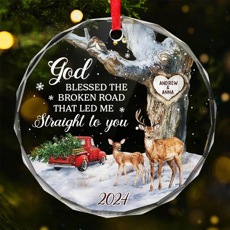 This Ornament Celebrates The Love That Binds Us - Couple Personalized Custom Circle Glass Ornament - Christmas Gift For Husband Wife, Anniversary