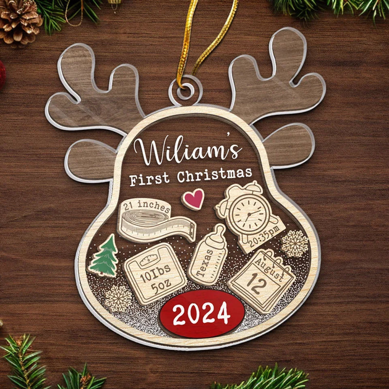 Our Little Reindeer Is Ready For Their First Sleigh Ride! - Family Personalized Custom Ornament - Acrylic Custom Shaped - Christmas Gift For Baby Kids, Newborn Baby, First Christmas