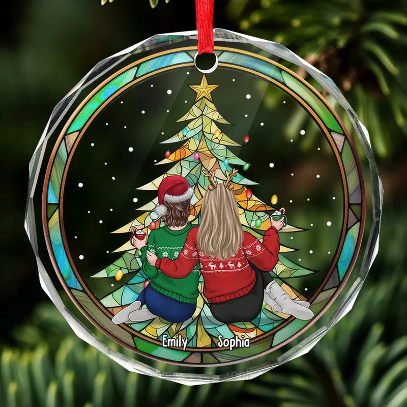 Merry Christmas To My Very Best Homies - Bestie Personalized Custom Circle Glass Ornament - Christmas Gift For Best Friends, BFF, Sisters