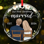 This Christmas Marks The Start Of Our Forever Together - Couple Personalized Custom Circle Glass Ornament - Christmas Gift For Husband Wife, Anniversary, First Christmas