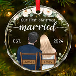 This Christmas Marks The Start Of Our Forever Together - Couple Personalized Custom Circle Glass Ornament - Christmas Gift For Husband Wife, Anniversary, First Christmas