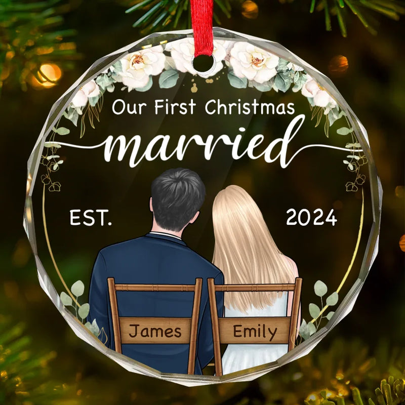 This Christmas Marks The Start Of Our Forever Together - Couple Personalized Custom Circle Glass Ornament - Christmas Gift For Husband Wife, Anniversary, First Christmas