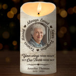 Custom Photo You Left A Footprint On Our Hearts - Memorial Personalized Custom LED Candle - Sympathy Gift, Christmas Gift For Family