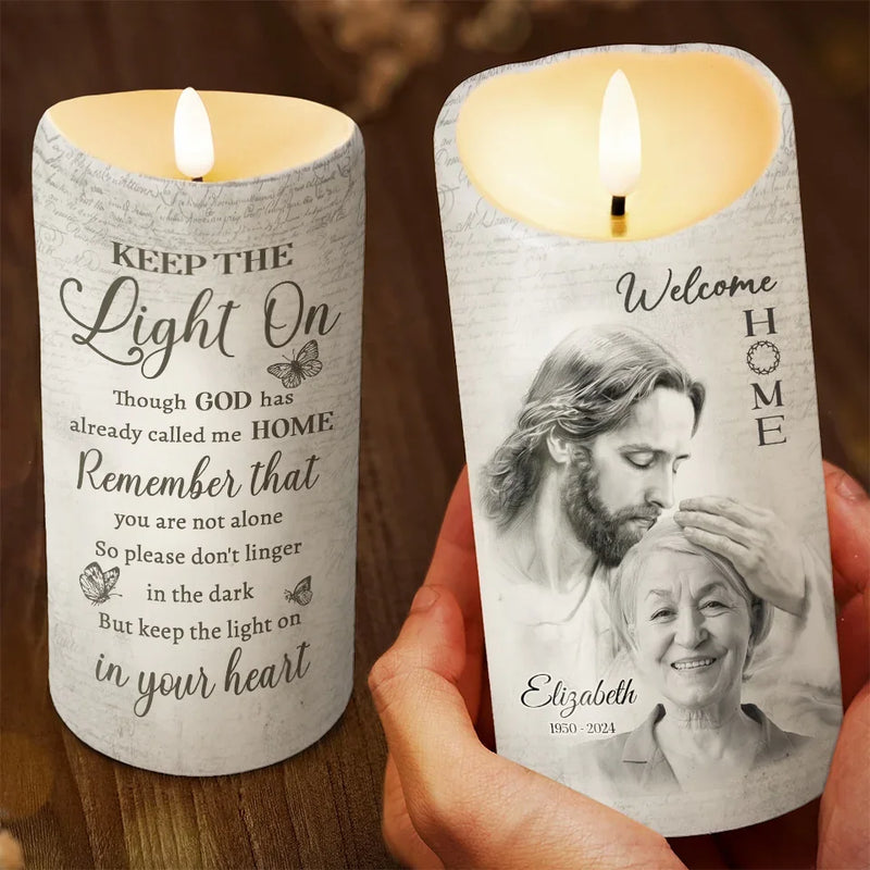 Custom Photo Though Absent, You Are Always Near - Memorial Personalized Custom LED Candle - Sympathy Gift, Christmas Gift For Family Members