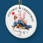 Custom Photo Our First Christmas As A Family - Family Personalized Custom Ornament - Ceramic Round Shaped - Christmas Gift For Family Members, First Christmas