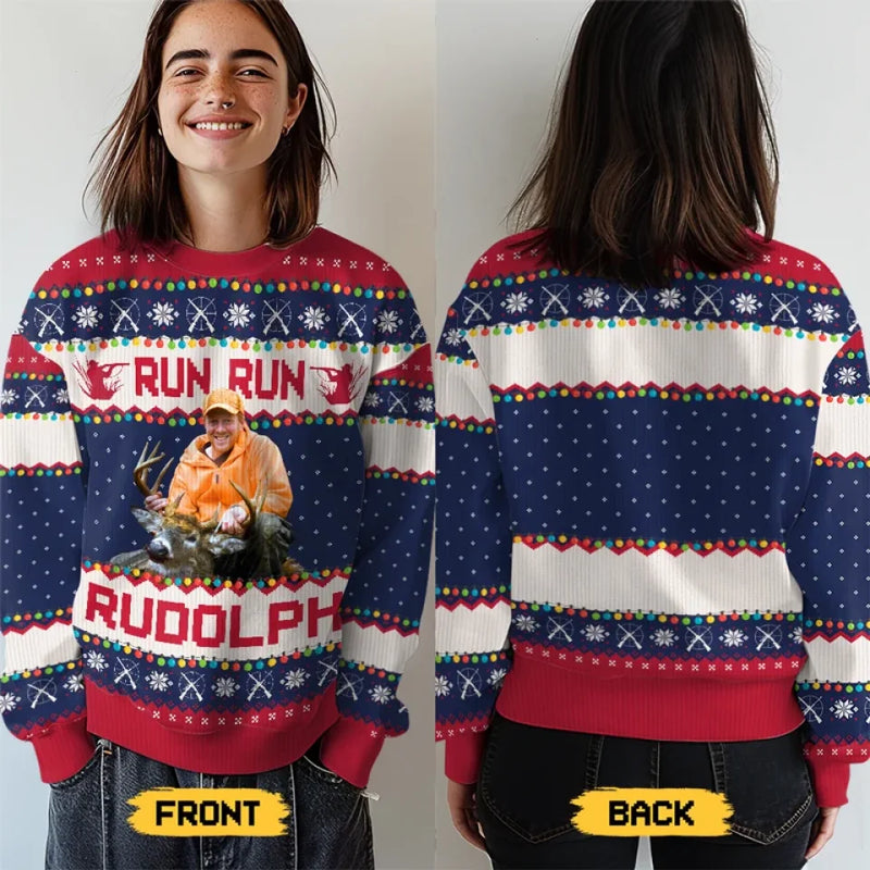 Custom Photo Merry Huntmas - Personalized Custom Ugly Sweatshirt - Unisex Wool Jumper - Hunting Christmas Gift For Dad, Grandpa, Husband