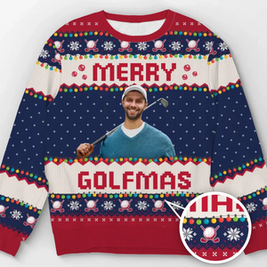 Sweat-shirt personnalisé avec photo pour vous souhaiter de belles fêtes de fin d'année - Sweat-shirt personnalisé sport - Pull unisexe en laine - Cadeau de Noël pour golfeurs et amateurs de golf