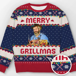 Sweat-shirt personnalisé avec photo pour égayer les fêtes - Pull en laine unisexe - Cadeau de Noël pour papa, grand-père ou mari