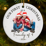 Custom Photo Our First Christmas As A Family - Family Personalized Custom Ornament - Ceramic Round Shaped - Christmas Gift For Family Members, First Christmas